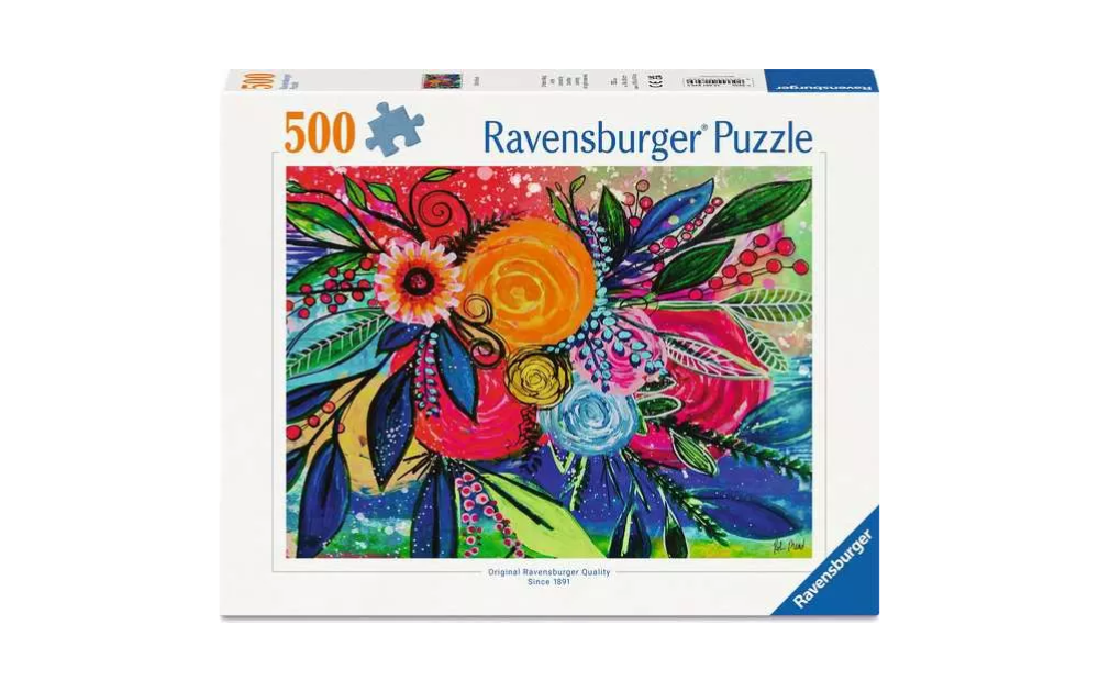 Ravensburger 500 Piece Colour Blast Jigsaw Puzzle featuring vibrant floral artwork