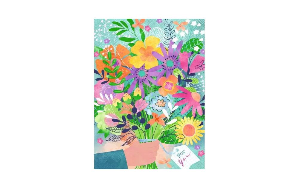 Ravensburger 500 Piece Flowers Jigsaw Puzzle featuring a vibrant bouquet design