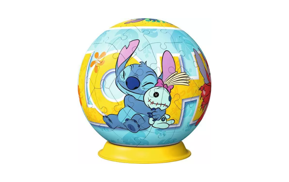 Ravensburger Disney Stitch 3D jigsaw puzzle featuring Stitch hugging a toy, perfect for fans and puzzle lovers