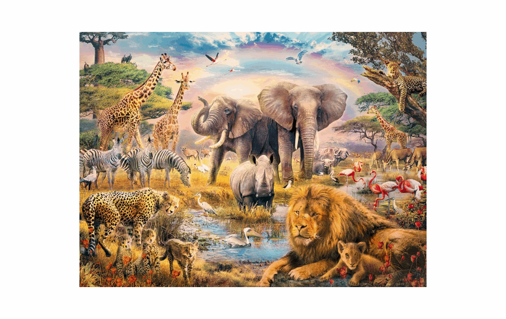Ravensburger Children's African safari jigsaw puzzle featuring elephants, lions, and various wildlife