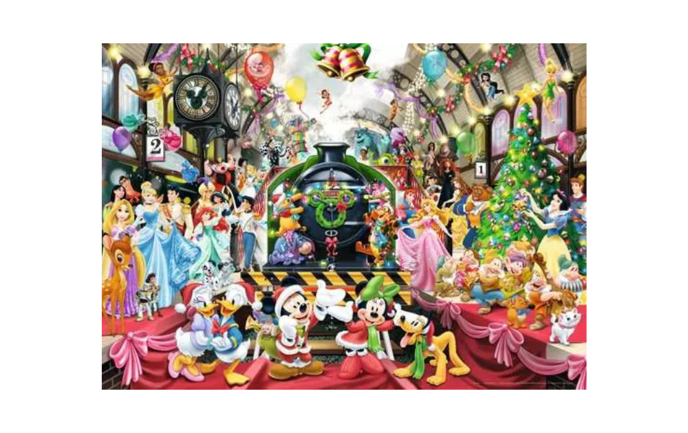 Ravensburger All Aboard For Christmas puzzle featuring Disney characters celebrating the festive season