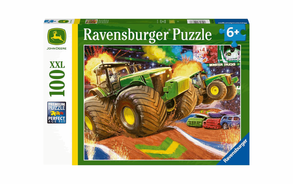 Ravensburger Children's big wheels jigsaw puzzle featuring colorful monster trucks and a vibrant background