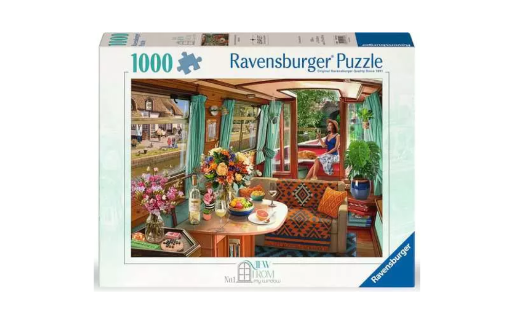 Canal Boat - View From my Window No1 1000 Piece Jigsaw Puzzle by Ravensburger featuring a scenic interior view