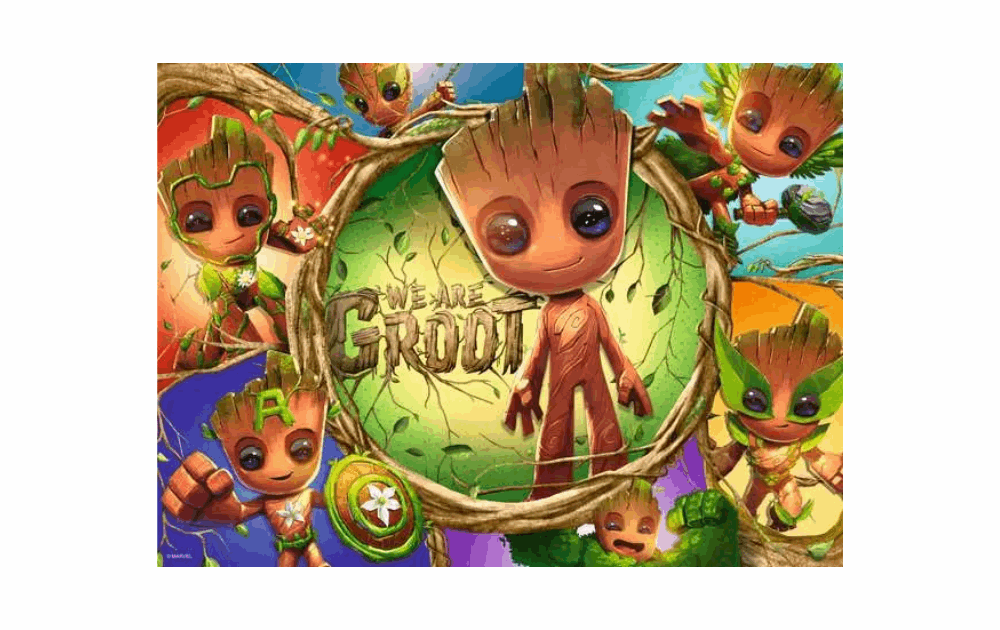 We Are Groot puzzle Ravensburger featuring adorable Groot characters in vibrant colors