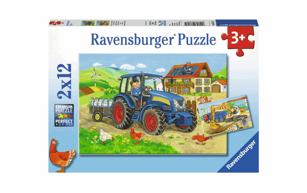 Ravensburger children's farm jigsaw puzzles featuring a tractor and farm animals for kids age 3 and up