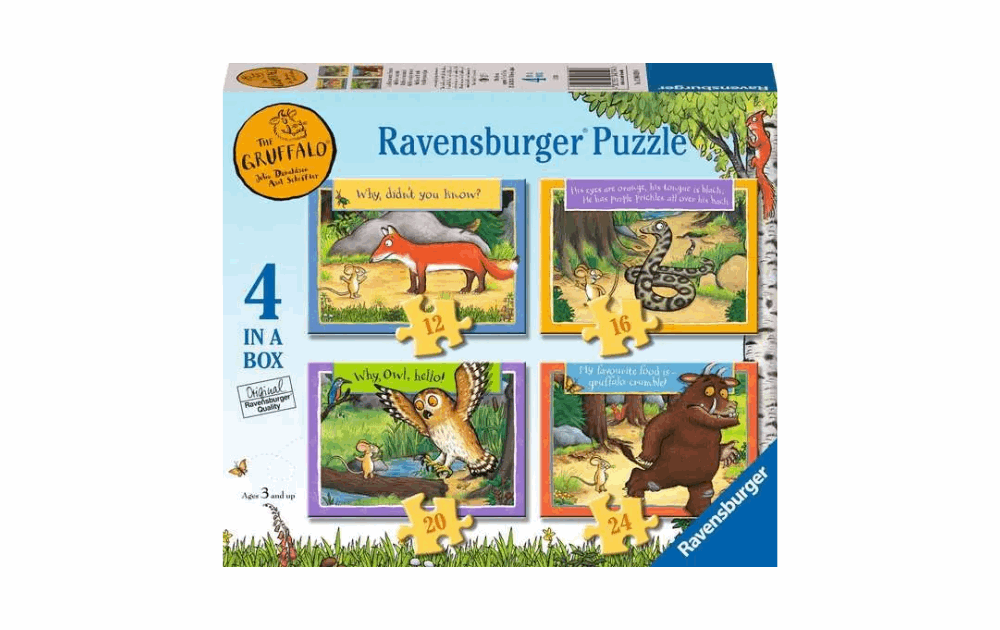Gruffalo Ravensburger puzzle featuring four fun jigsaw designs in a box for children of different skill levels