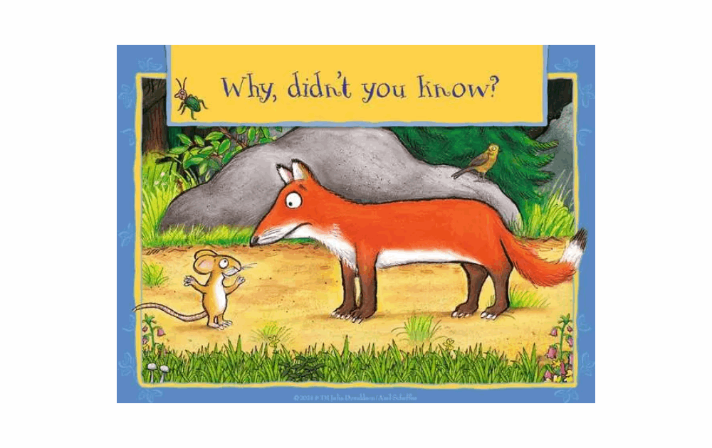 Gruffalo Ravensburger puzzle featuring a fox and a mouse in a colorful forest scene