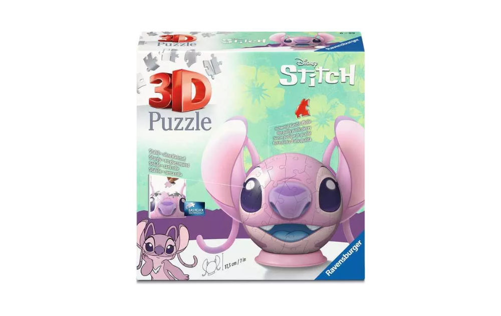 Disney Stitch Angel with Ears Globe 3D Puzzle by Ravensburger featuring 216 pieces in a vibrant box design