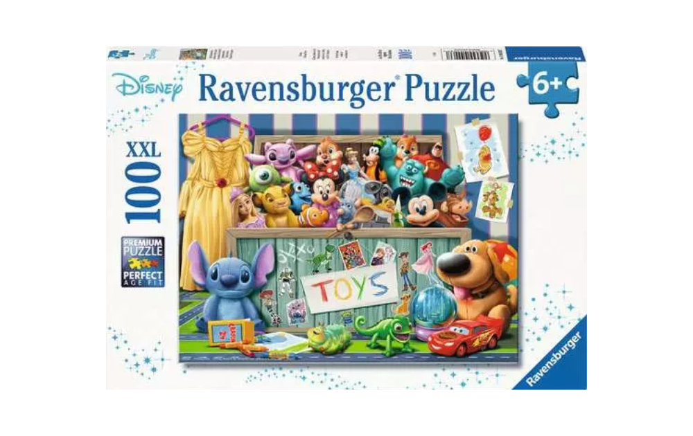 Disney Toybox jigsaw puzzle 100 piece featuring beloved Disney characters in a vibrant toy-themed scene