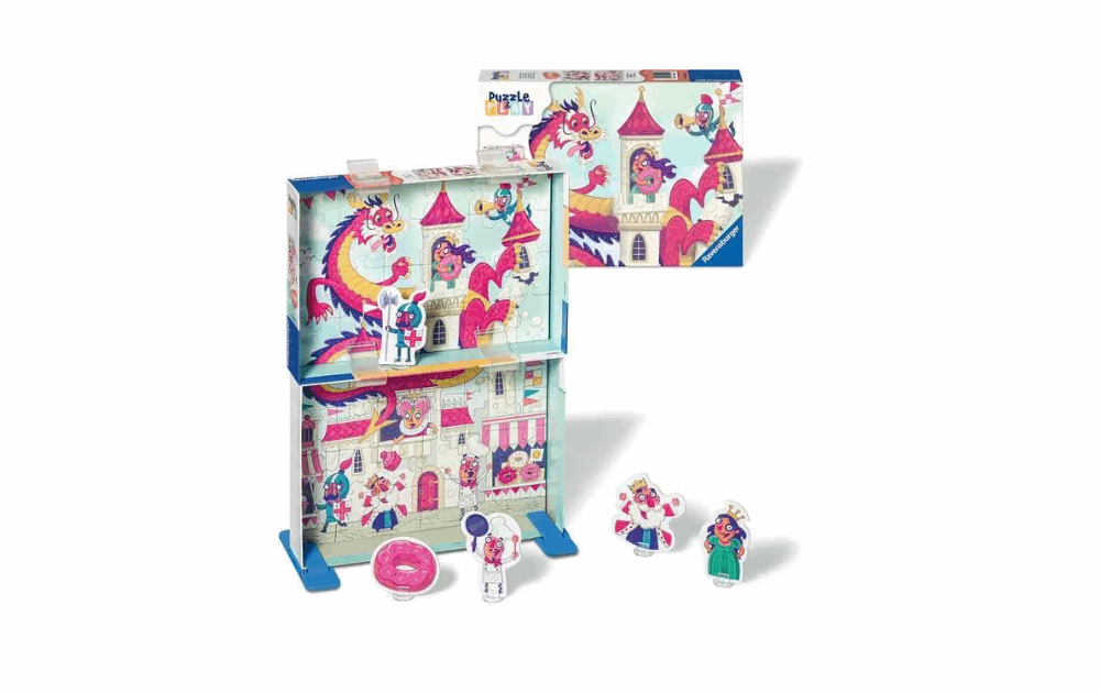 Ravensburger Children's donut dragon puzzle set with colorful dragon castle design and interactive pieces