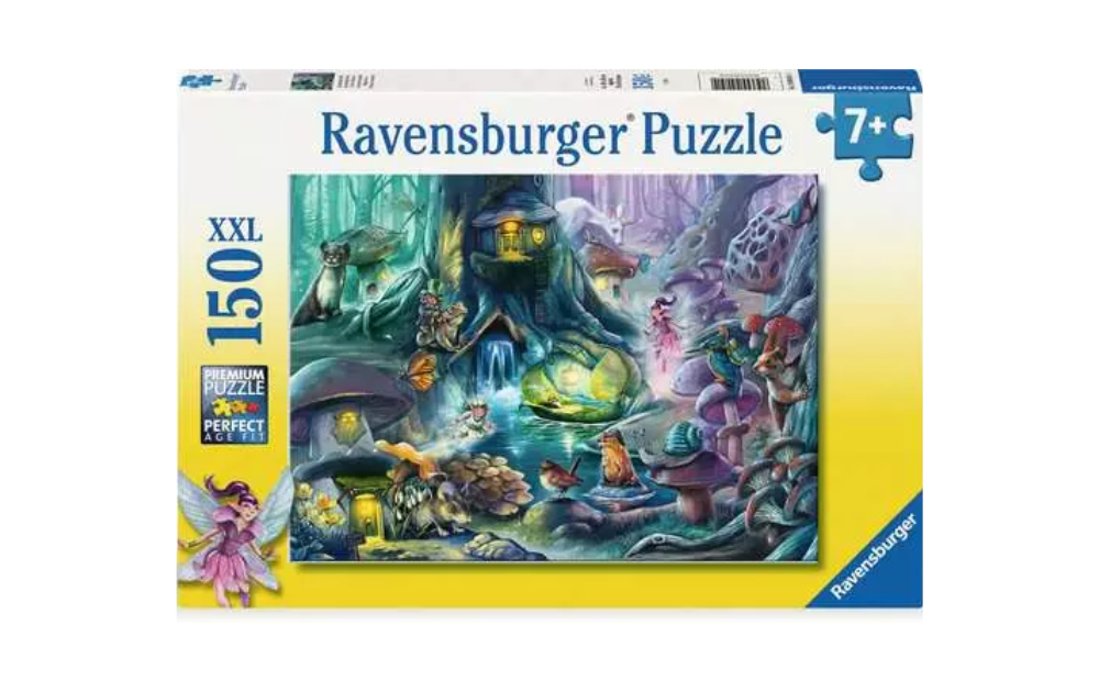 Ravensburger Children's Enchanting Forest 150XXL jigsaw puzzle featuring a whimsical woodland scene