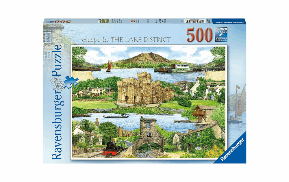 Escape to the Lake District jigsaw by Ravensburger featuring a scenic landscape with castles and lakes