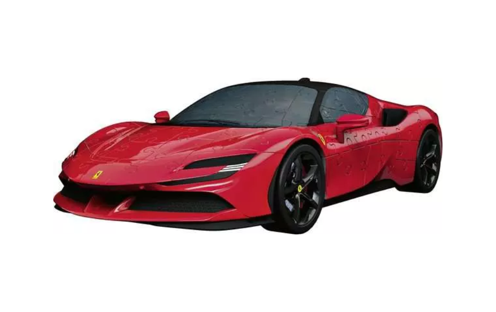 Ferrari SF90 Stradale 3D Puzzle by Ravensburger, showcasing a vibrant red sports car design with intricate details.