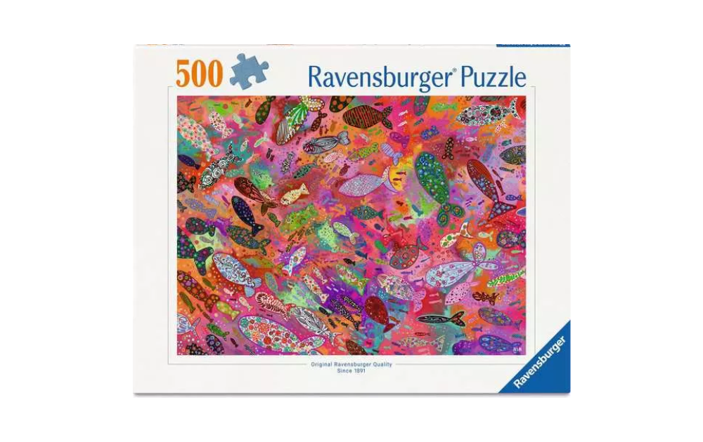 Fish in Fuchsia 500 Piece Jigsaw Puzzle by Ravensburger featuring vibrant, colourful fish design
