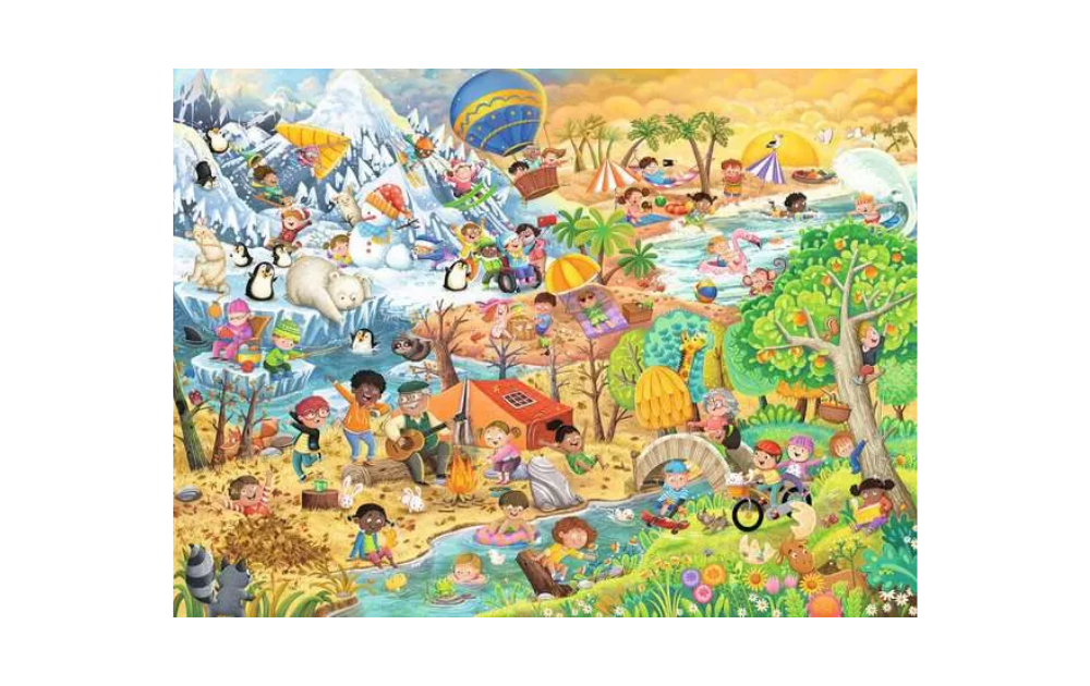 Ravensburger Four Seasons jigsaw puzzle for children featuring colourful seasonal scenes and playful activities.