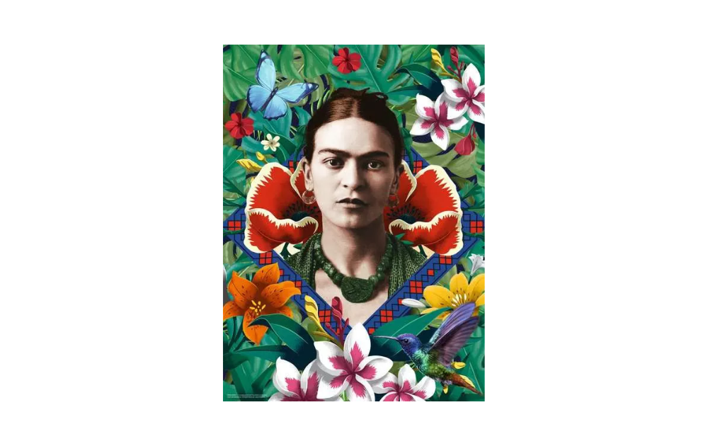 Frida Kahlo, Blooming Fantasy 500 Piece Jigsaw Puzzle by Ravensburger featuring vibrant floral artwork