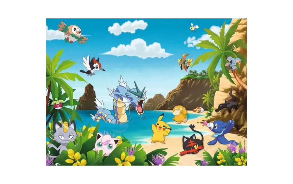 Gotta Catch 'Em All 200XXL Piece Jigsaw Puzzle by Ravensburger featuring Pokémon on a tropical beach scene