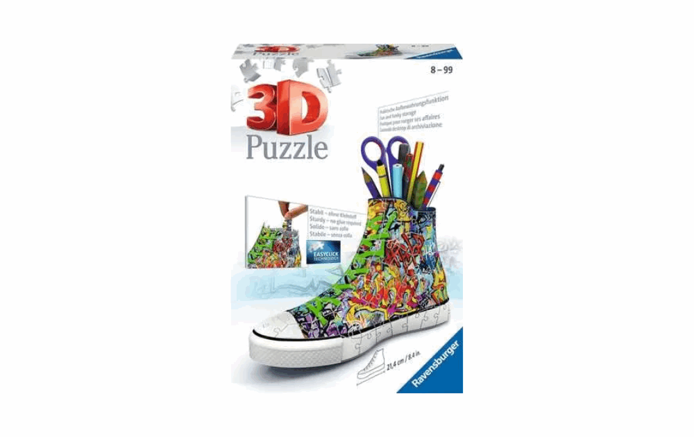 Ravensburger graffiti trainer puzzle 3D jigsaw with colorful design and storage for pens and supplies