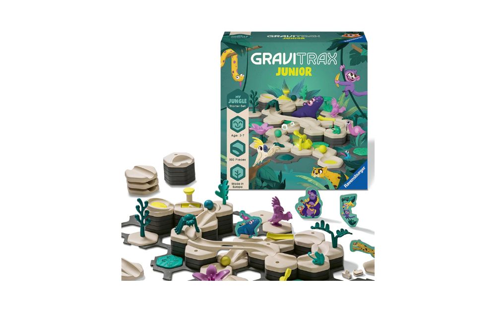 GraviTrax Junior Jungle Starter Set with 60 pieces for building fun marble runs in a vibrant jungle theme