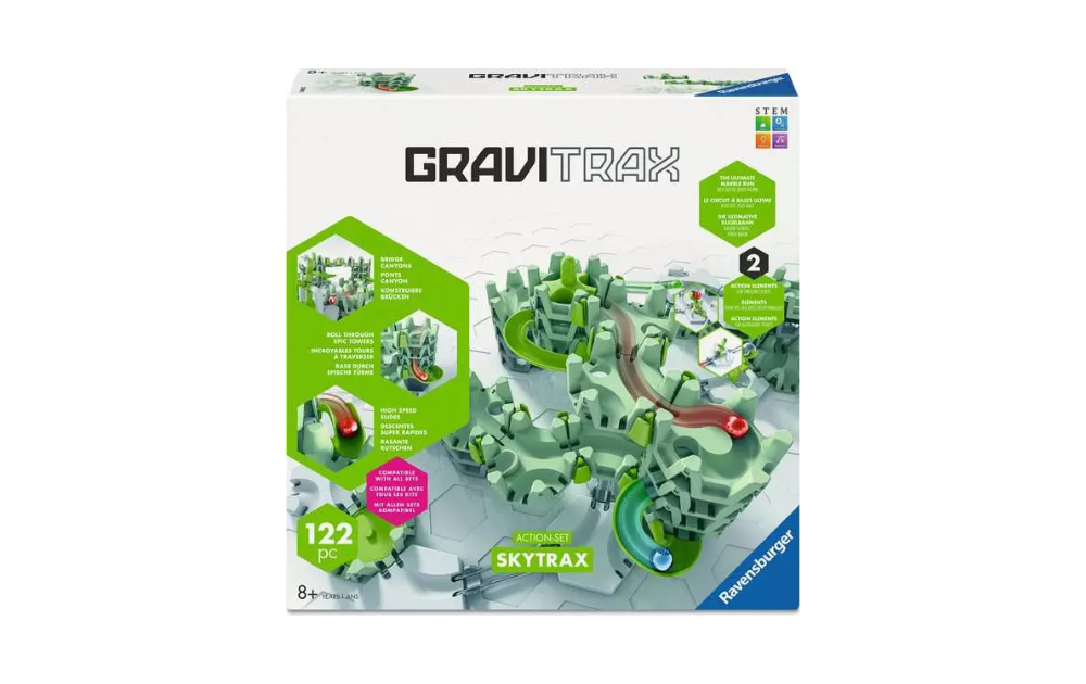 Gravitrax SkyTrax Action-Set boxed marble run game with 122 green modular track pieces for ages 8 years and up