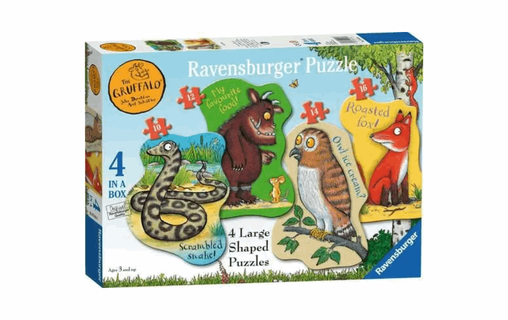 Ravensburger Gruffalo jigsaw puzzles set featuring four large shaped puzzles in a box