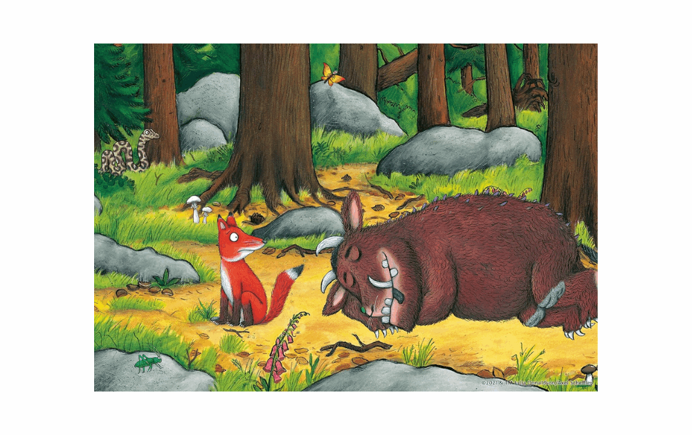 Ravensburger Gruffalo puzzle featuring a fox and the Gruffalo in a colorful forest setting