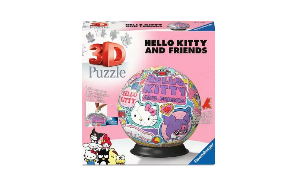 Ravensburger hello kitty 3d jigsaw puzzle showing a colourful 3D design featuring Hello Kitty and friends