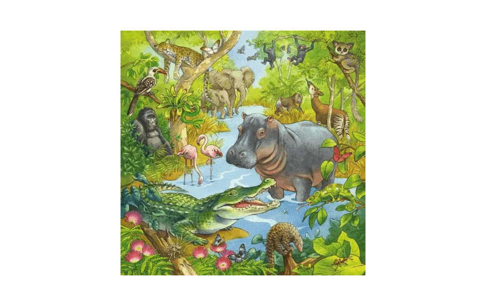 Ravensburger Jungle Fun puzzle featuring vibrant jungle animals and lush greenery