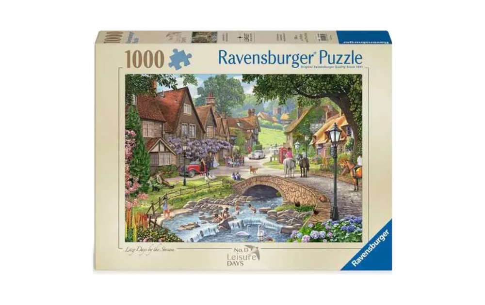 Ravensburger Leisure Days 13 - Lazy Days by the Stream 1000 Piece Jigsaw Puzzle featuring a serene village scene