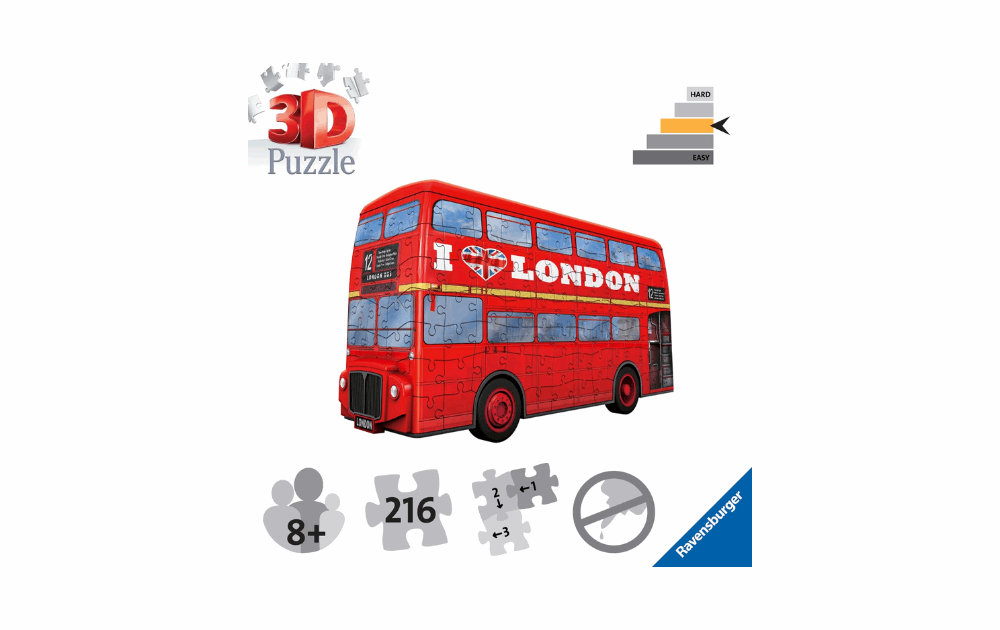 Ravensburger 3D jigsaw puzzle of a London double-decker 216 piece in vibrant red