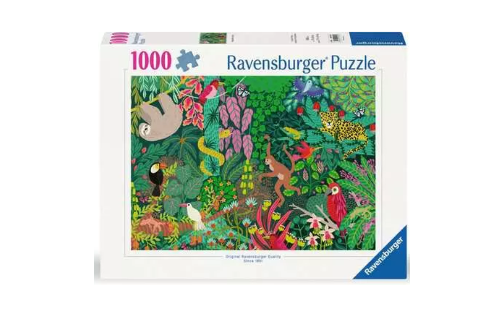 Colourful Magical Rain Forest 1000 Piece Jigsaw Puzzle by Ravensburger featuring lush plants and wildlife