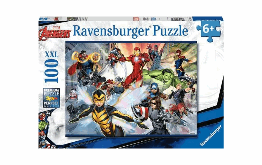 Marvel Ravensburger 100 piece jigsaw puzzle featuring Avengers characters and action scenes