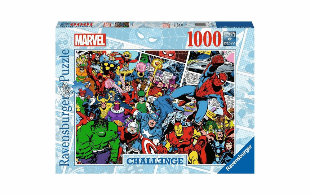 Ravensburger Marvel challenge jigsaw puzzle featuring iconic superhero characters in vibrant colors