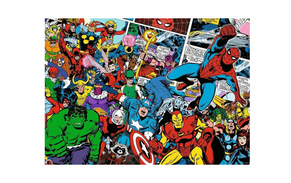 Ravensburger Marvel challenge jigsaw puzzle featuring iconic superheroes and vibrant comic book art