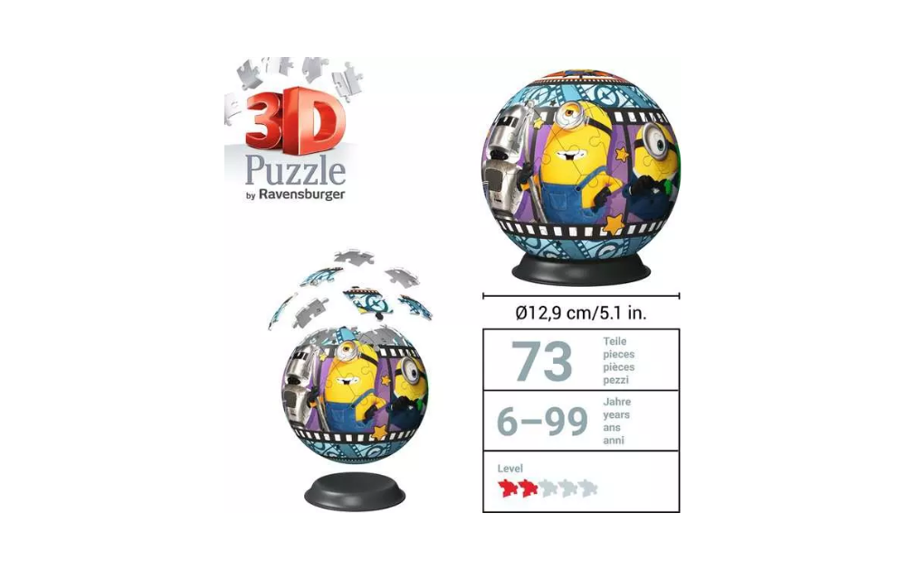 Minions & Monsters Globe 3D Puzzle by Ravensburger, 73 pieces, ideal for ages 6-99, featuring colourful Minions design.