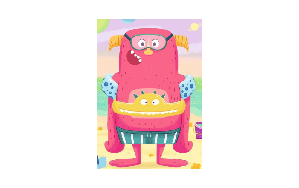 Ravensburger Mix up Monsters puzzle featuring colorful cartoon monster at the beach in summer attire