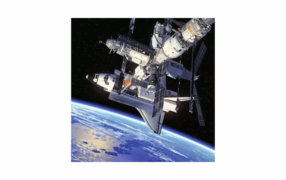 Ravensburger Outer Space puzzles for kids featuring a space shuttle and international space station in orbit