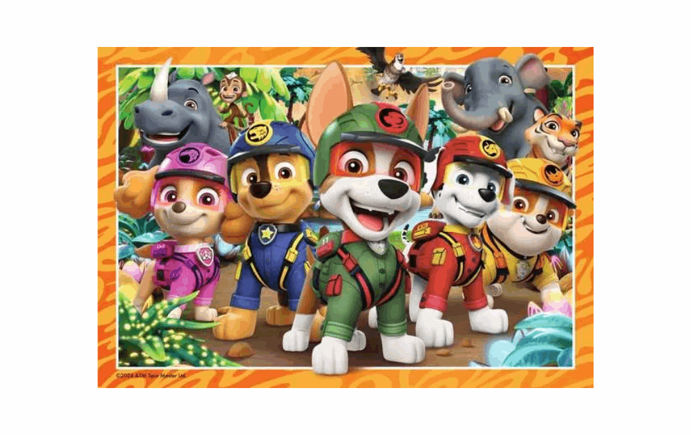 Ravensburger Paw Patrol jungle puzzle featuring colorful characters in a vibrant jungle setting