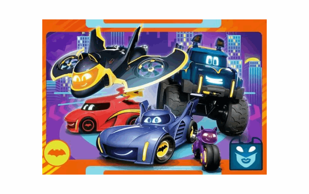 Ravensburger Batwheels jigsaw featuring colorful character vehicles in an action scene