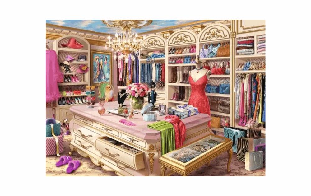 Ravensburger 1000 piece puzzle featuring a stylish boutique with clothes and accessories
