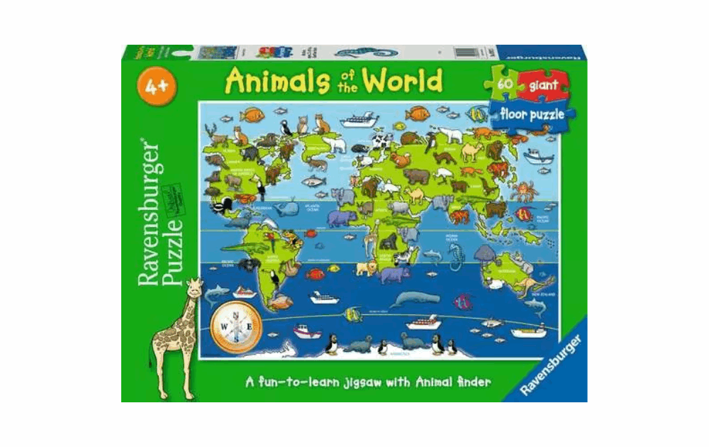 Ravensburger animals of the world floor puzzle 60 piece giant jigsaw for children world map with animals