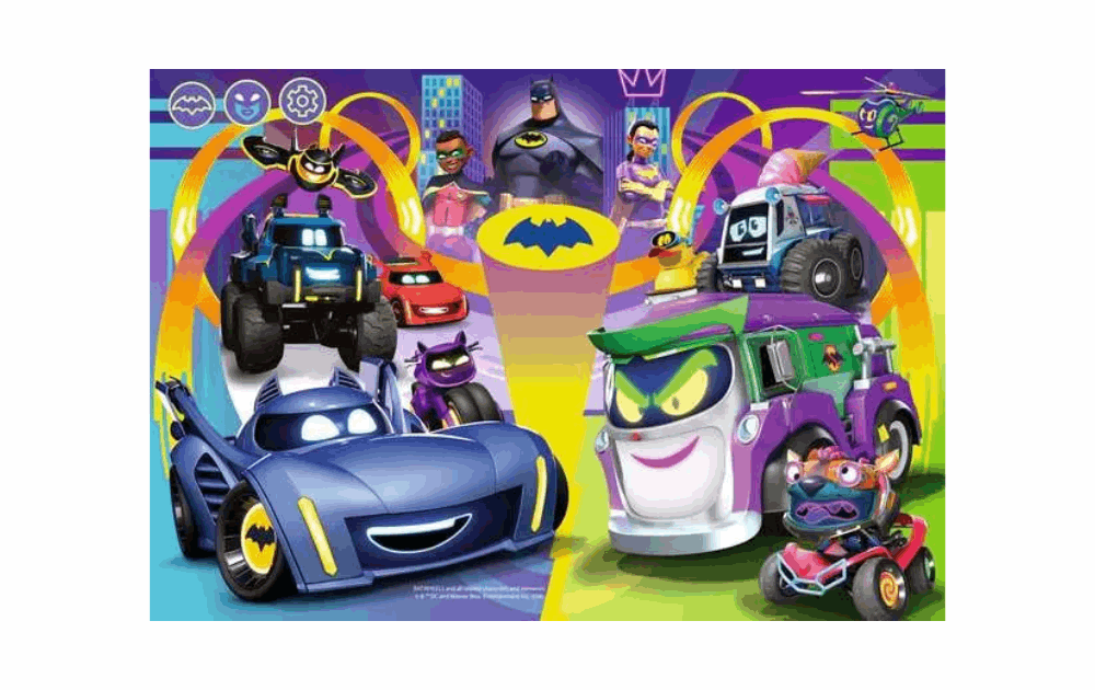 Ravensburger Batwheels jigsaw featuring colorful characters and vehicles from the Batwheels series
