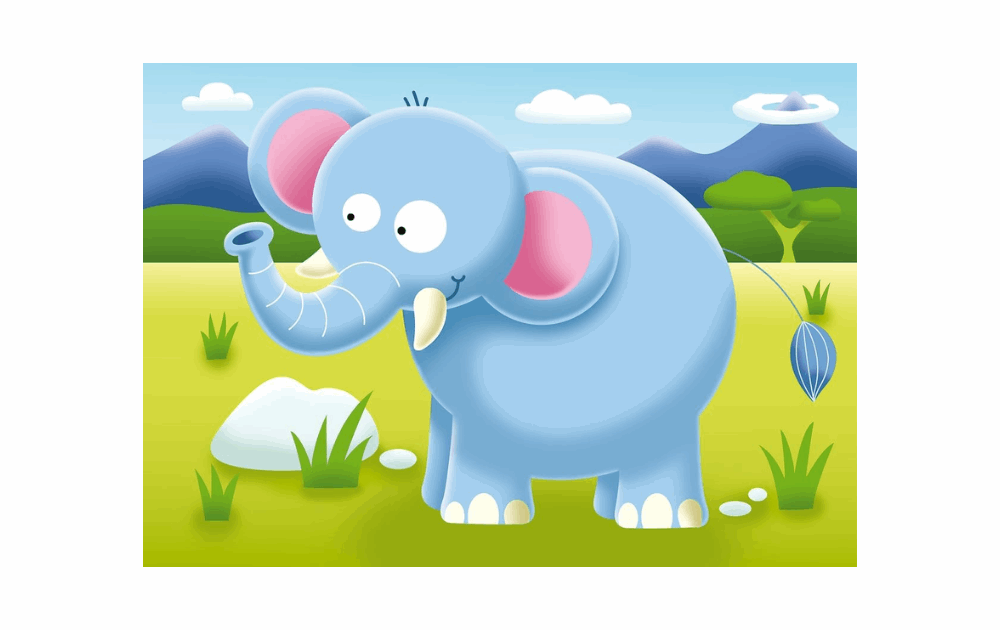 Ravensburger children's safari themed puzzle set featuring a cute blue elephant in a vibrant landscape