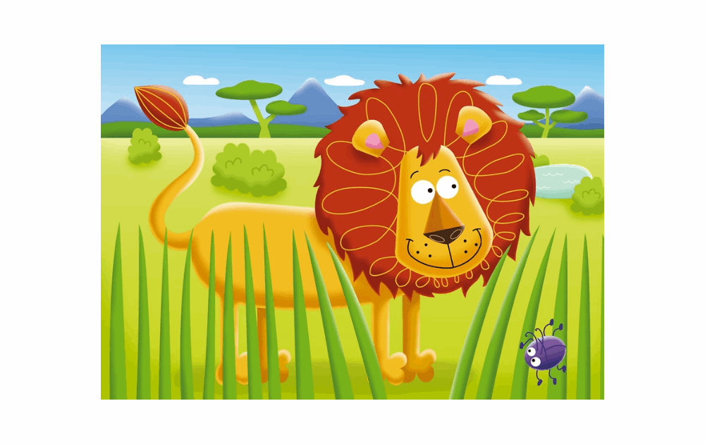 Ravensburger children's safari themed puzzle set featuring a playful lion in a vibrant landscape