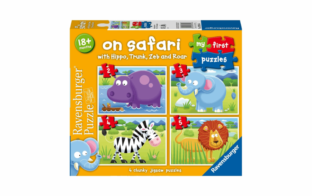 Ravensburger children's safari themed puzzle set featuring colorful animal pieces for toddlers