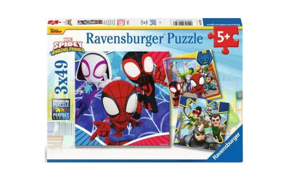 Ravensburger Spidey's Adventures 3 x 49 Jigsaw Puzzles featuring Spider-Man and friends