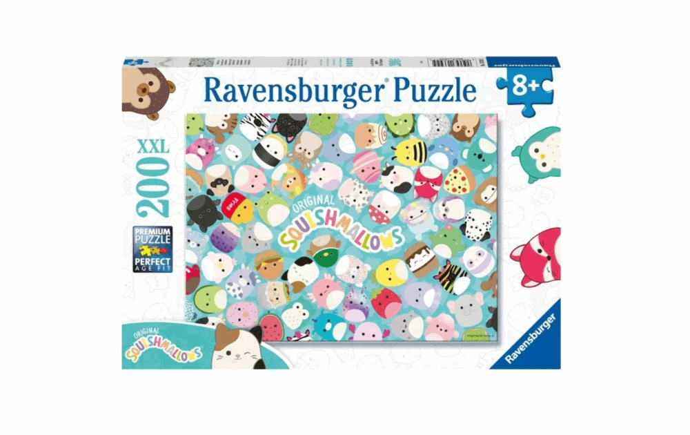 Ravensburger Squishmallows puzzle featuring 200 colorful pieces for kids aged 8 and up