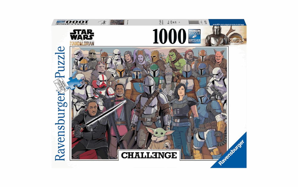 Ravensburger Star Wars Mandalorian puzzle featuring iconic characters in vibrant colors and intricate details