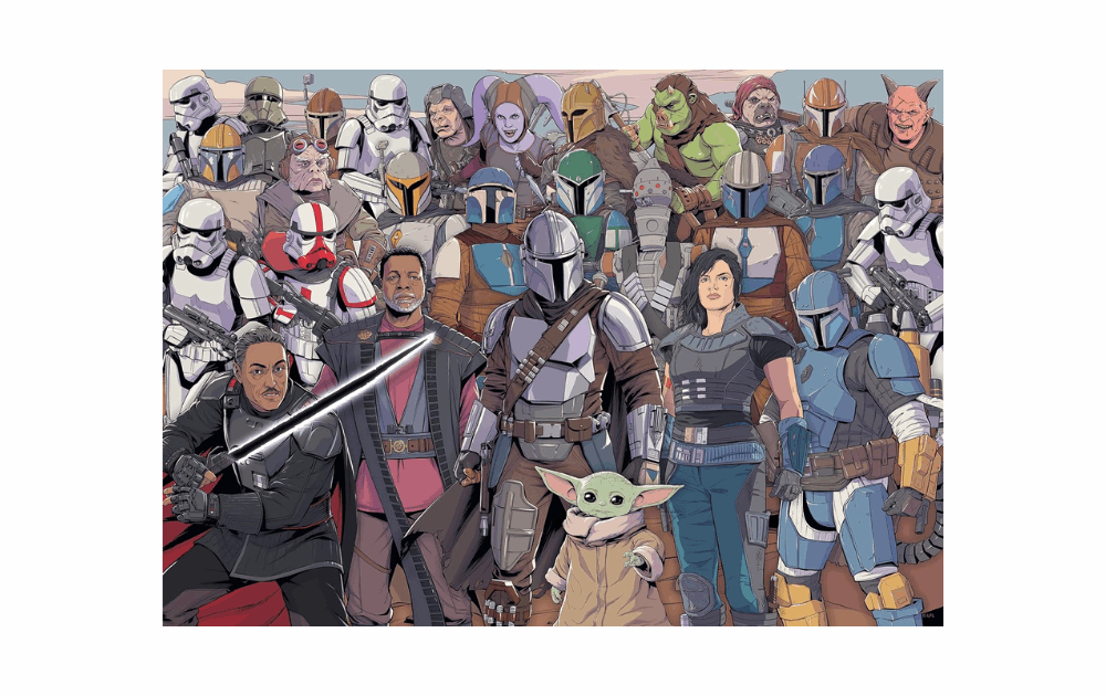 Ravensburger Star Wars Mandalorian puzzle featuring iconic characters in vibrant colors
