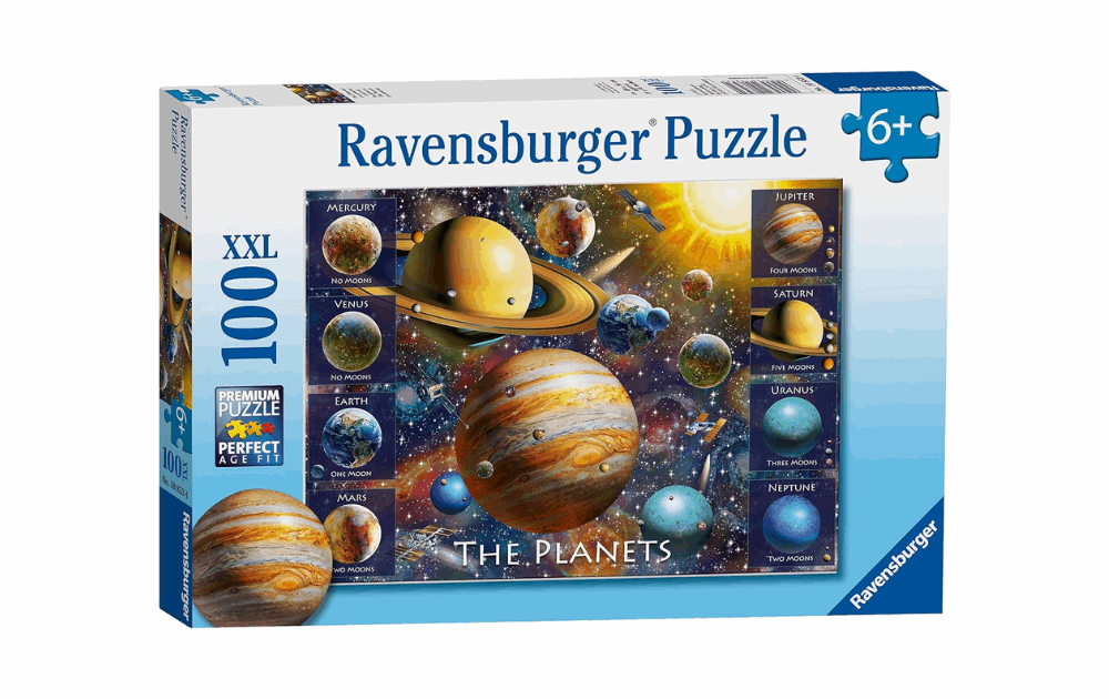 Ravensburger The Planets puzzle with vibrant images of planets, perfect for children aged 6 and up